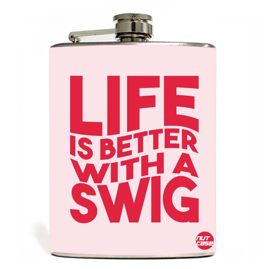Designer Hip Flask 9 Oz Nutcase - with Free Funnel Along - Life is Better with A Swig