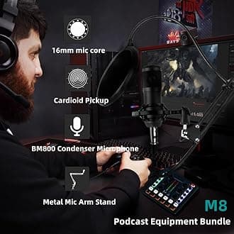 Podcast Equipment Bundle, BM-800 Podcast Microphone Bundle-Voice Changer with live Sound Card-Studio Condenser Microphone for Phone, PC, DJ, Perfect for Recording, Singing, Streaming and Gaming
