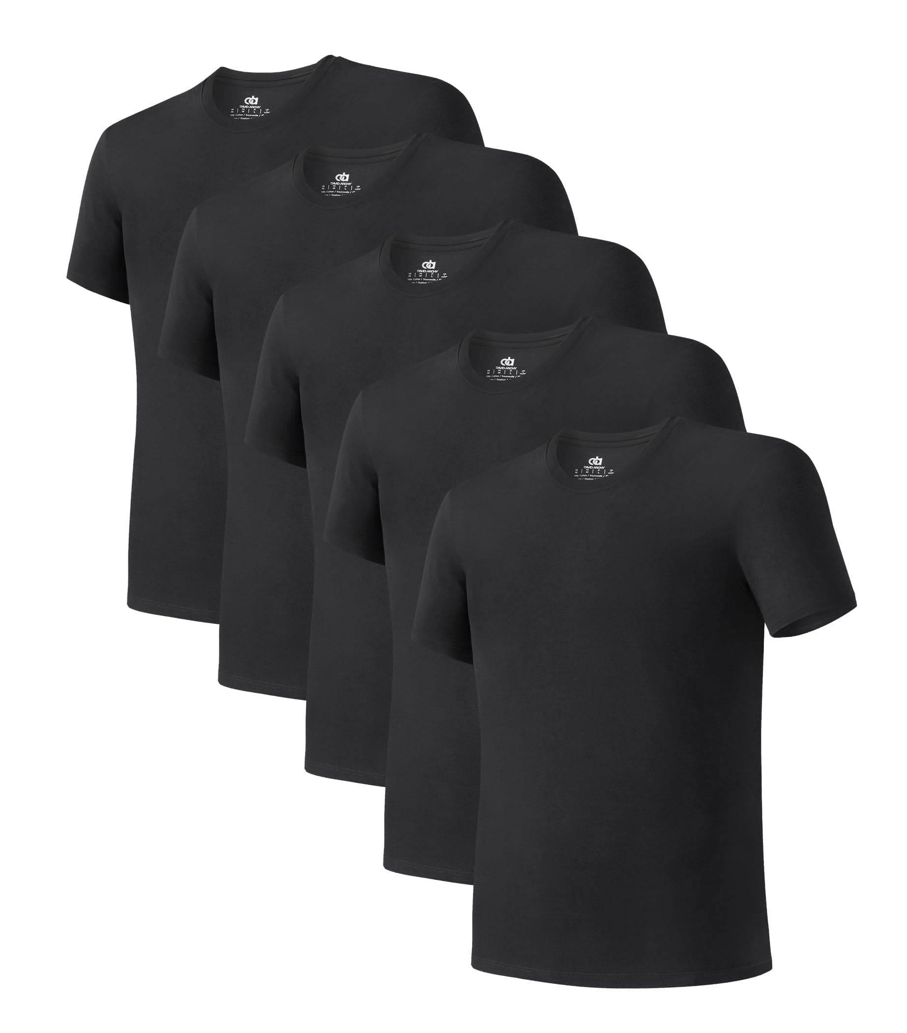 DAVID ARCHY Men's Moisture-Wicking Crewneck Undershirt 3 or 5 Pack