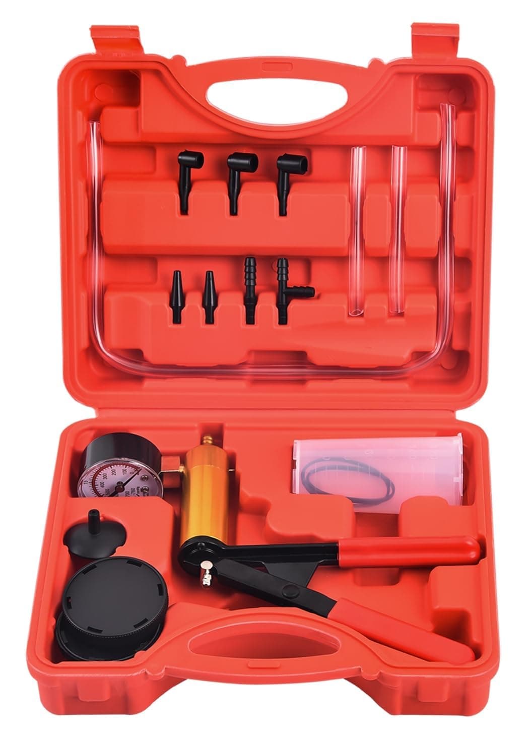 DHA Brake Bleeder Kit, Hand Held Vacuum Pump Tester and Brake Bleeding Kit for One Man, Brake Clutch Fluid Bleed Tool Set with Adapters and Carry Case, Universal for Cars and Motorcycles