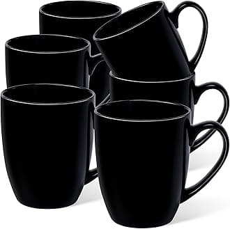 Urbanstrive 16 oz Large Coffee Mugs Set of 6 Ceramic Coffee Mug Black Coffee Cups Tea Cups Idea Gift for Women Men House Warming Gifts New Home Office, Black 6 Pack