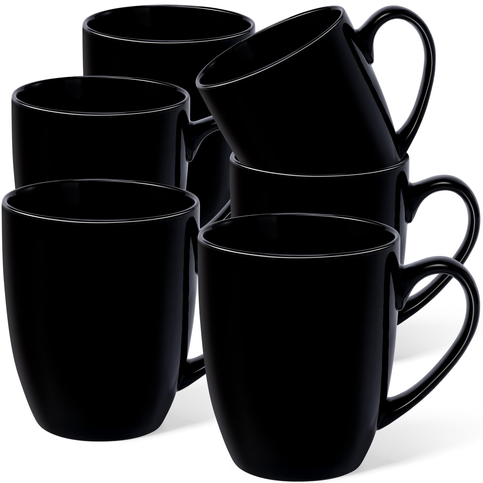 Urbanstrive 16 oz Large Coffee Mugs Set of 6 Ceramic Coffee Mug White Coffee Cups Tea Cups Idea Gift for Women Men House Warming Gifts New Home Office, Black 6 Pack