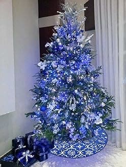 Christmas Tree Skirt, 48 inches Large Red Flannel Tree Mat with Gilded Christmas Patterns Skirt for Xmas Tree Holiday Party Decorations Indoor Outdoor with 1 Christmas Stocking (Blue)