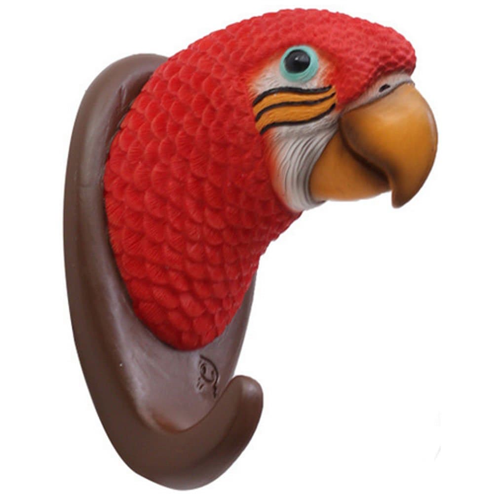 Animal Head Resin Hanger Clasp Red Parrot Wall Hooks for Bath Towel