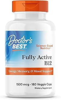 Vitamin B12 Methylcobalamin for Men & Women - Vitamin B 12 Caps 1500 mcg, VIT B-12 Supplement, Vegan, Gluten Free, Non GMO, Fully Active - 180 Veg Capsules