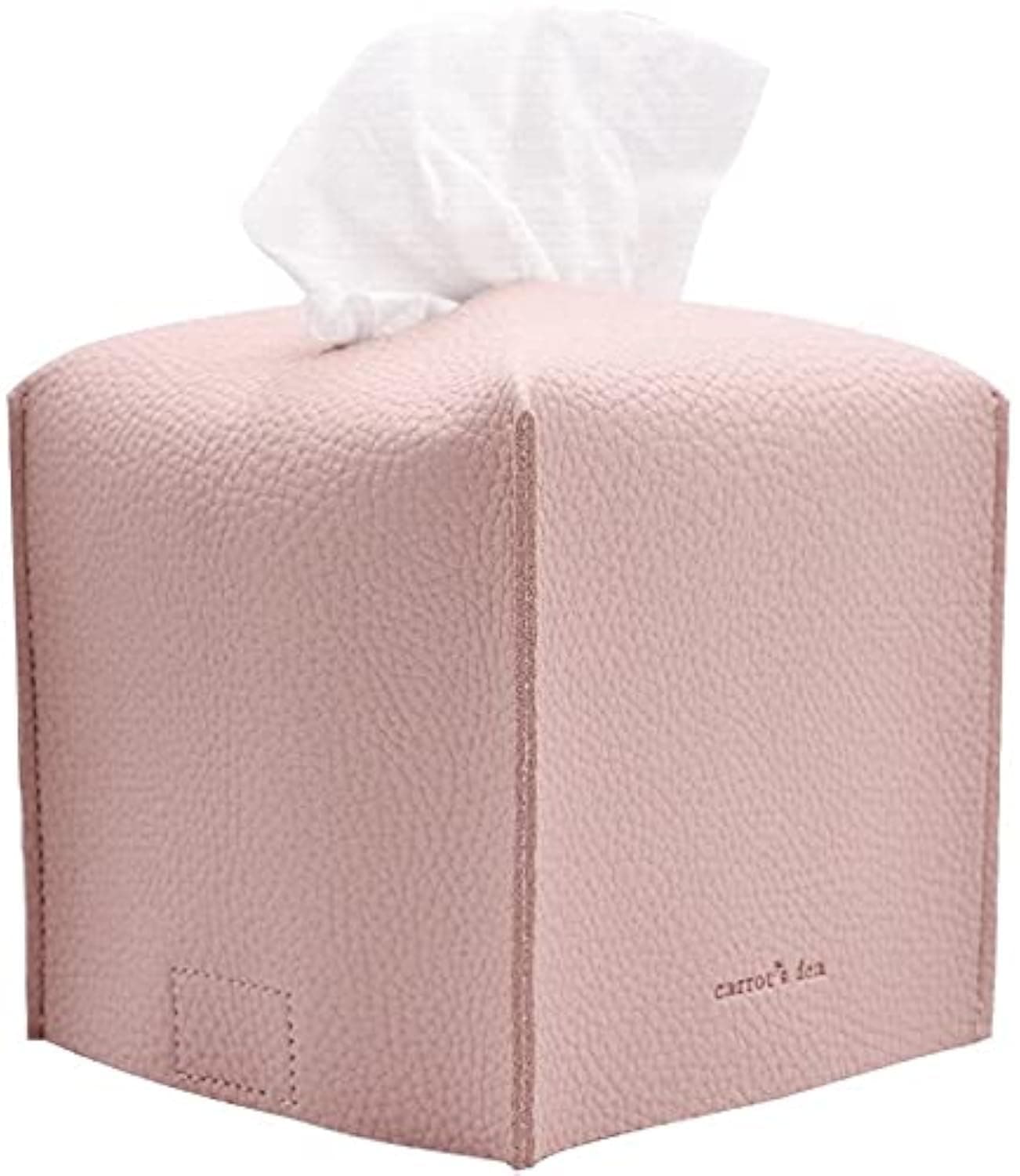 Carrot's Den Tissue Box Cover Holder with Bottom/PU Leather Decorative Organizer for Bathroom, Car, Office/Modern Home Decor (Baby Pink, Square)