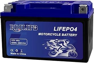 RDJLIPB YTX12-BS Lithium LiFePO4 Motorcycle Battery, 12V 4Ah 280 CCA Powersports Battery with Smart BMS and LCD Display, Compatible for Snowmobile, Jet Ski, 4 Wheeler, Motor bike, Lawn Mower, Scooter