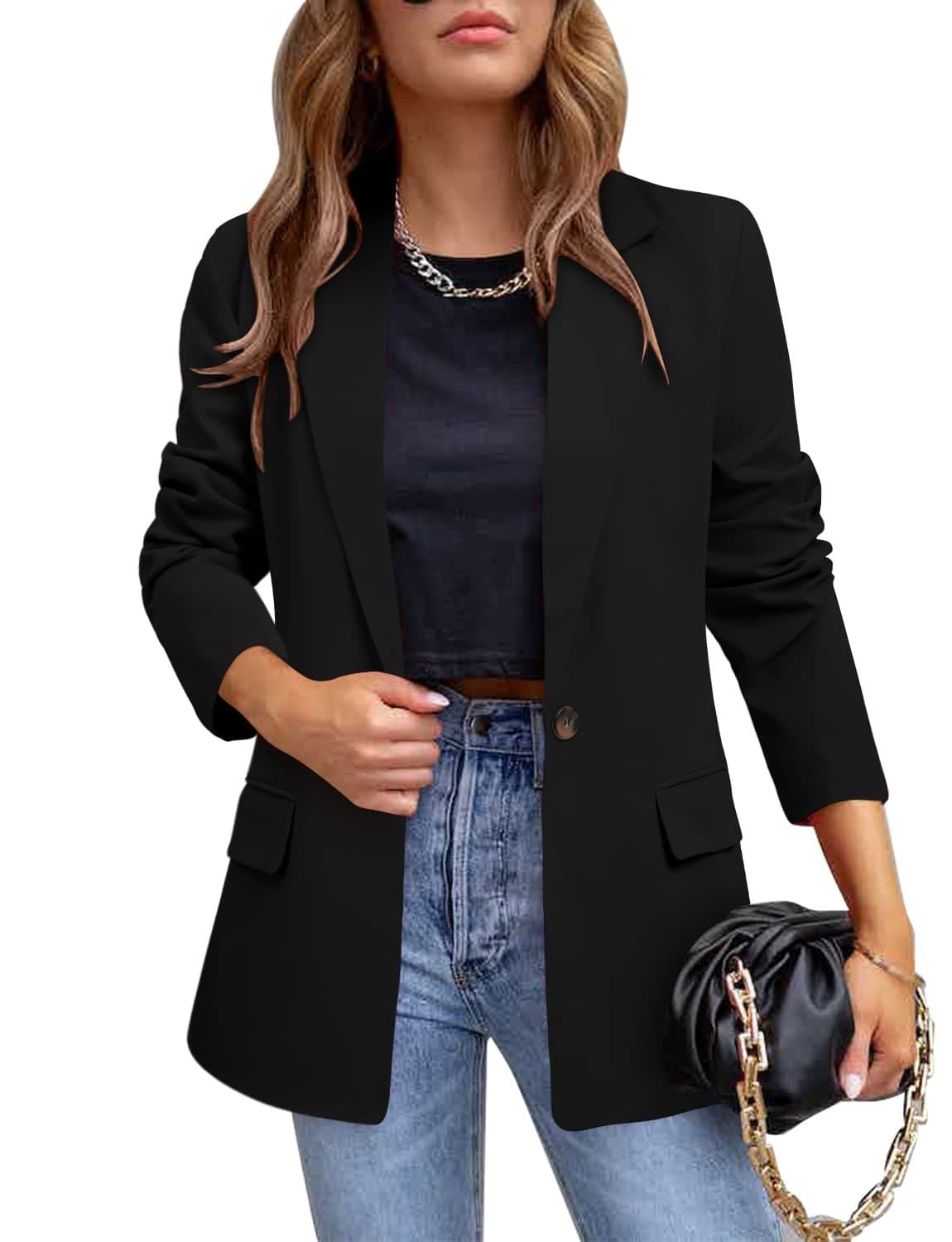 Womens Casual Blazer Jacket Long Sleeve Open Front Work Office Blazer Lapel Button Jacket