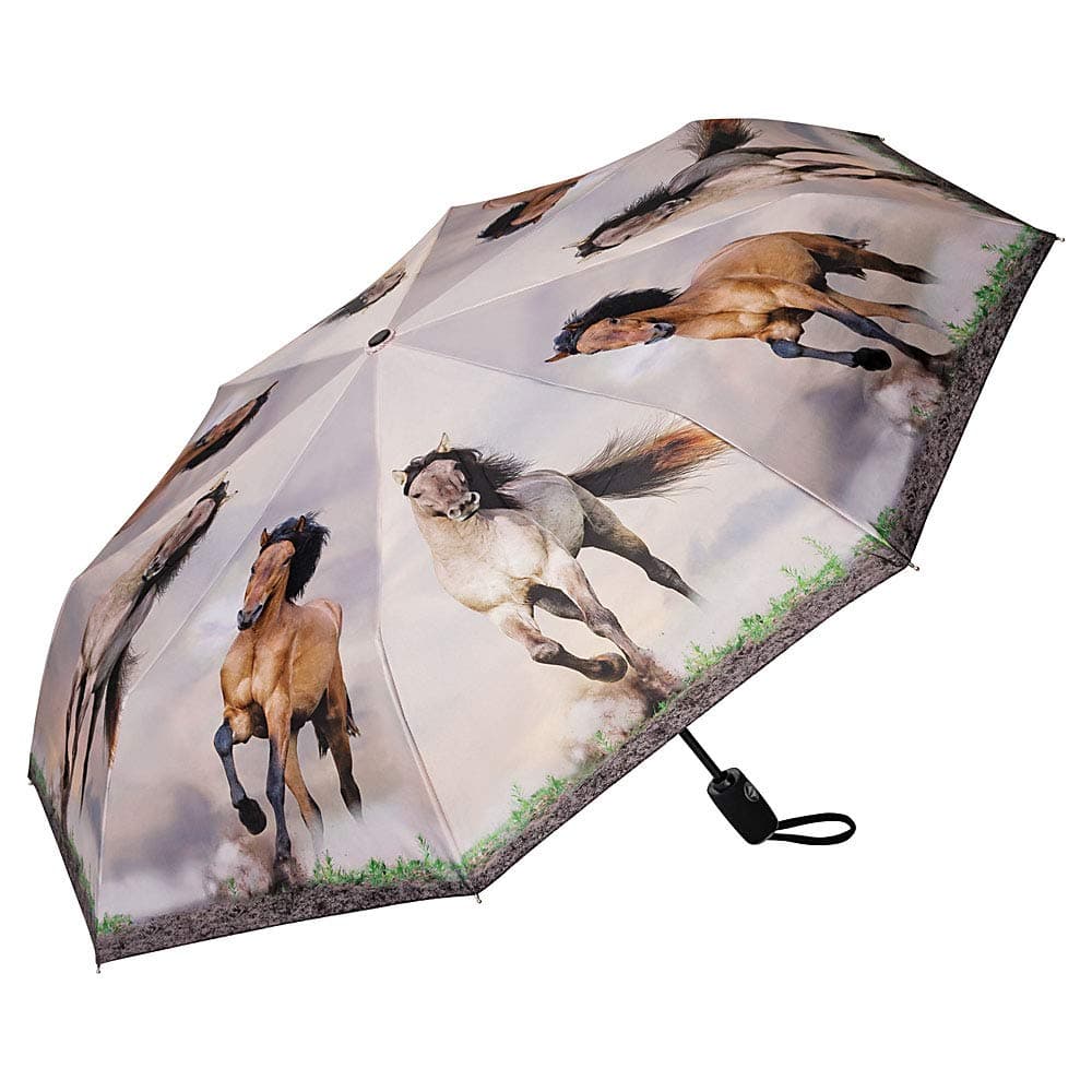 VON LILIENFELDFolding Pocket Umbrella Automatic Lightweight auto Open Telescopic Motif Women Men Children Wild Horses