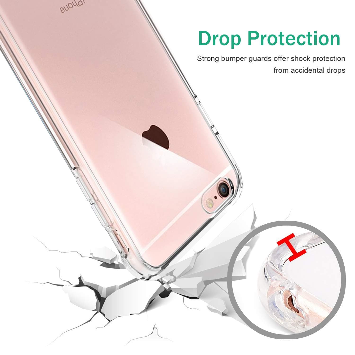 TENOC Phone Case Compatible with iPhone 6 & iPhone 6s, Clear Case Shockproof Protective Bumper Slim Cover for 4.7 Inch