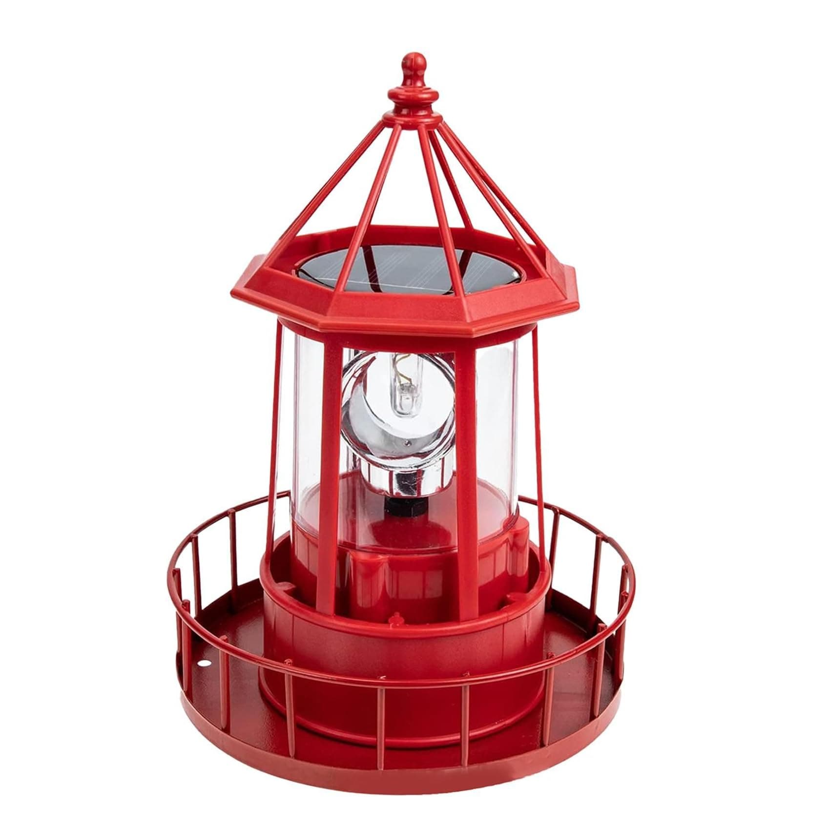 MJFUNTXY LED Solar Powered Lighthouse,360 Degree Rotating Lamp IP65 Waterproof Statue Solar Garden Lights Rotatable Outdoor Solar Light,Suitable for Patio Fence Garden Courtyards,Lawns Decor (Red)