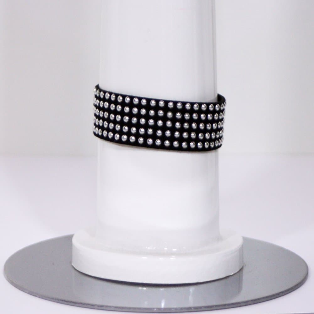 Faux Suede Studded Black and Silver Bracelet