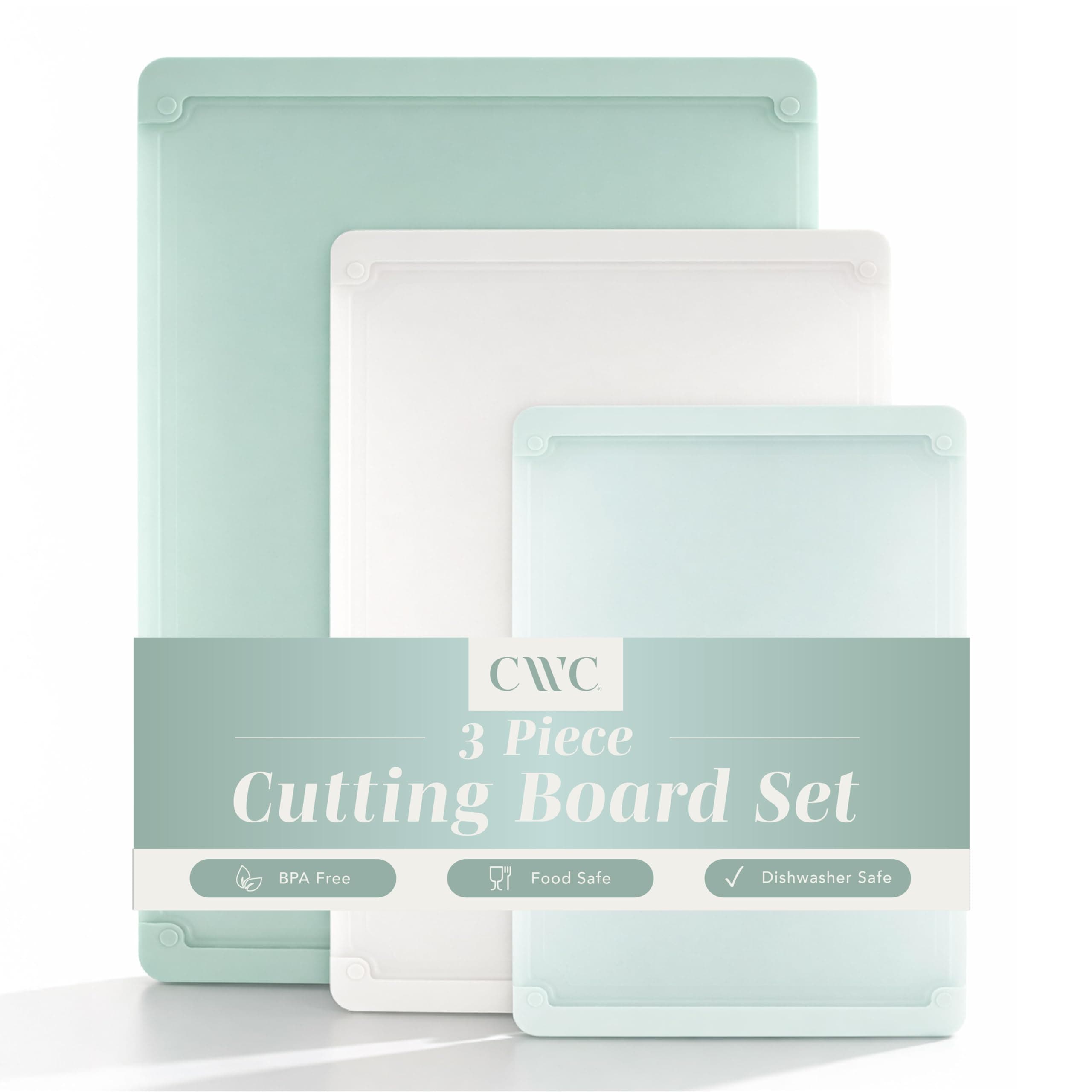 Extra Large Cutting Board Set, Jumbo-Sized Boards with Rubber Border for Enhanced Cooking Experience, 3-Piece, Mint
