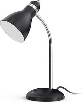 LEPOWER Metal Desk Lamp, Adjustable Goose Neck Table Lamp, Eye-Caring Study Desk Lamps for Bedroom, Study Room and Office (Black)