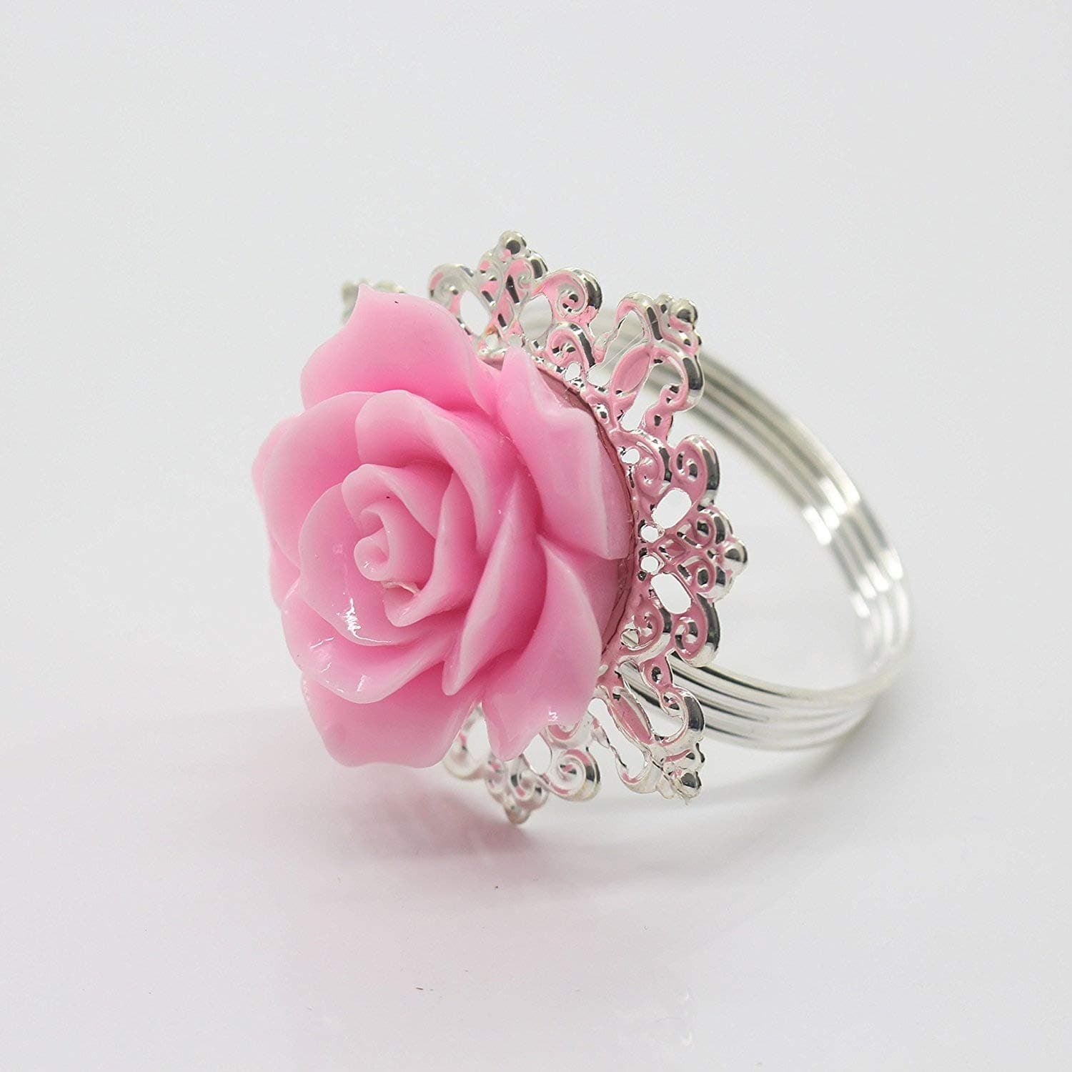 10pcs Pink Rose Decorative Silver Napkin Ring Serviette Holder for Wedding Party Dinner Table Decor Many Color Available For Christmas Table