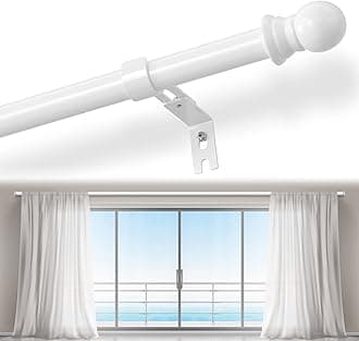 White Curtain Rods for Windows 66 to 144, 1 inch Heavy Duty Curtain Rod with Adjustable Brackets for room, outdoors, Easy Install Drapery Rod, Ball Finials, White