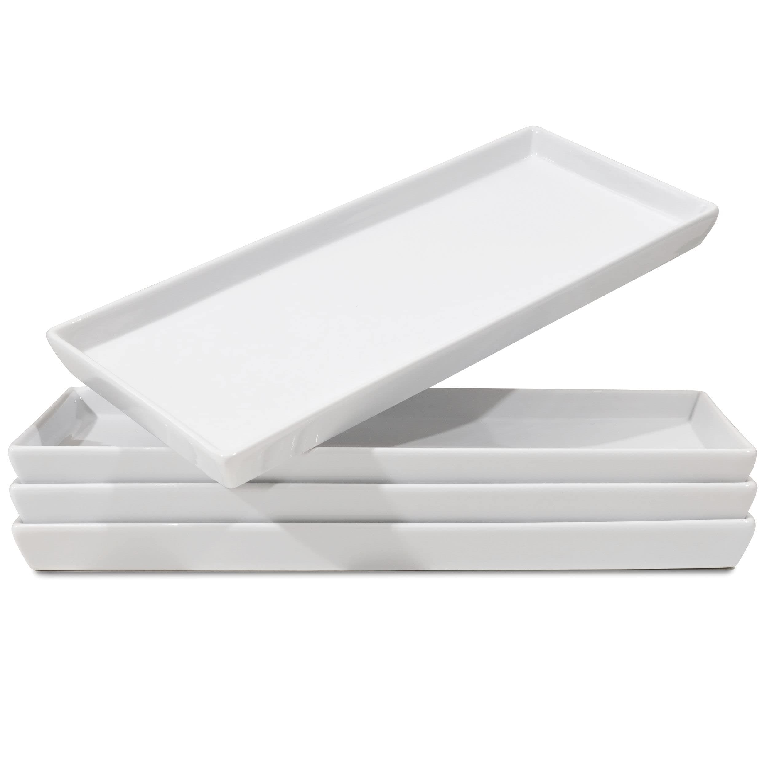 Home Beets White Ceramic Serving Platters (14 x 6 Inch Rectangle Plates) Serving Dishes for Entertaining, Food, Appetizers, Desserts, Cheese Board, Charcuterie, Sushi - Set of 4 Party Serving Trays