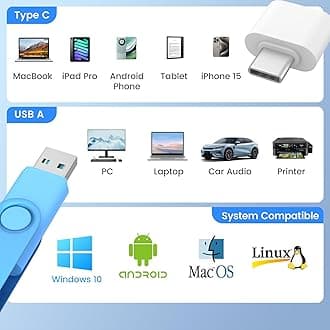 32GB USB 3.0 Flash Drives 5 Pack with USB C 3.0 Adapter and Keychains, Wooolken Swivel Thumb Drives USB Stick Drive Memory Stick