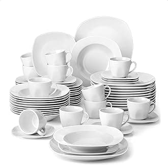 MALACASA, Elisa Series, 60-Piece Porcelain Dinner Service with 12 Coffee Cups, 12 Saucers, 12 Dessert Plates, 12 Soup Plates and 12 Dinner Plates for 12 People, Grey White