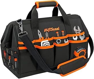 15 Inch Tool Bag with 16 Pockets Foldable Close Top Wide Mouth Tool Bag Organizer with Handle & Padded Adjustable Strap, Heavy Duty, Waterproof