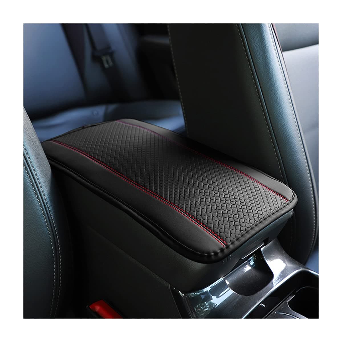 Car Armrest Storage Box Mat, Fiber Leather Car Center Console Cover, Car Armrest Seat Box Cover Accessories Interior Protection for Most Vehicle, SUV, Truck, Car (Black/Red)