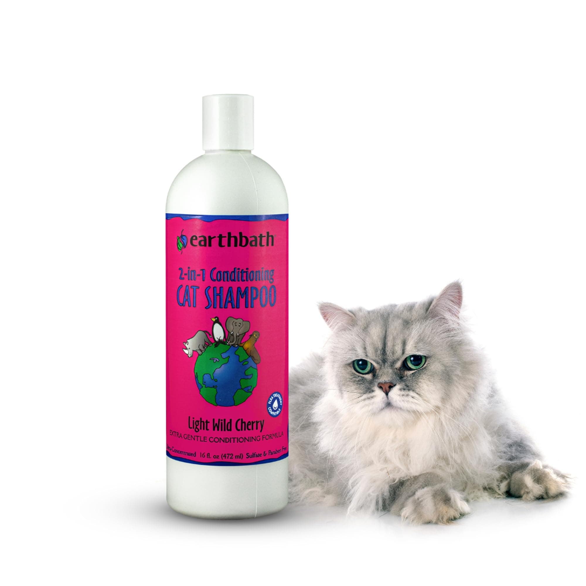 Wild Cherry 2-in-1 Cat Conditioning Shampoo - Cruelty Free Cat Shampoo and Conditioner, Made in USA, Gentle, Safe Pet Wash for Kittens - 16 Oz (1 Pack)