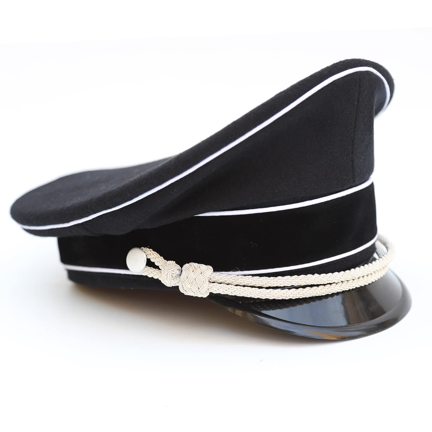 WWII WW2 German Officer Hat Crusher Cap with Silver Chin Cord Wool