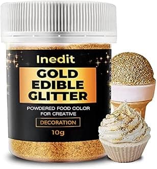 inedit Gold Edible Glitter 10g - Edible Glitter for Cake / Food / Drinks / Muffins / Icing - Cake Decorations - Edible Gold Dust / Leaf / Paint - Vegan