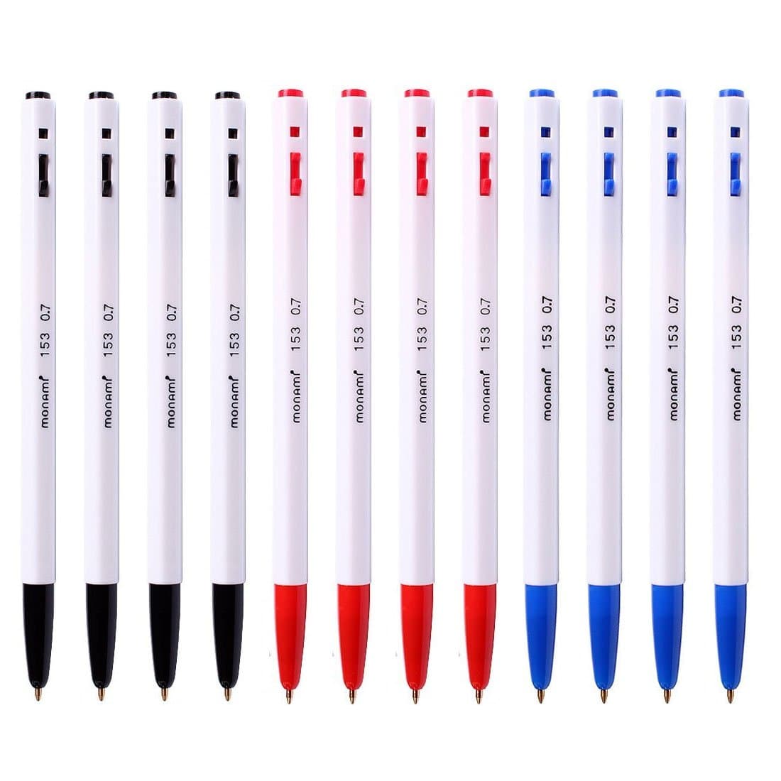 153 Ballpoint Pen 0.7mm Dozen Box (Black, Blue, Red Ink Assorted Color 12 Pens)