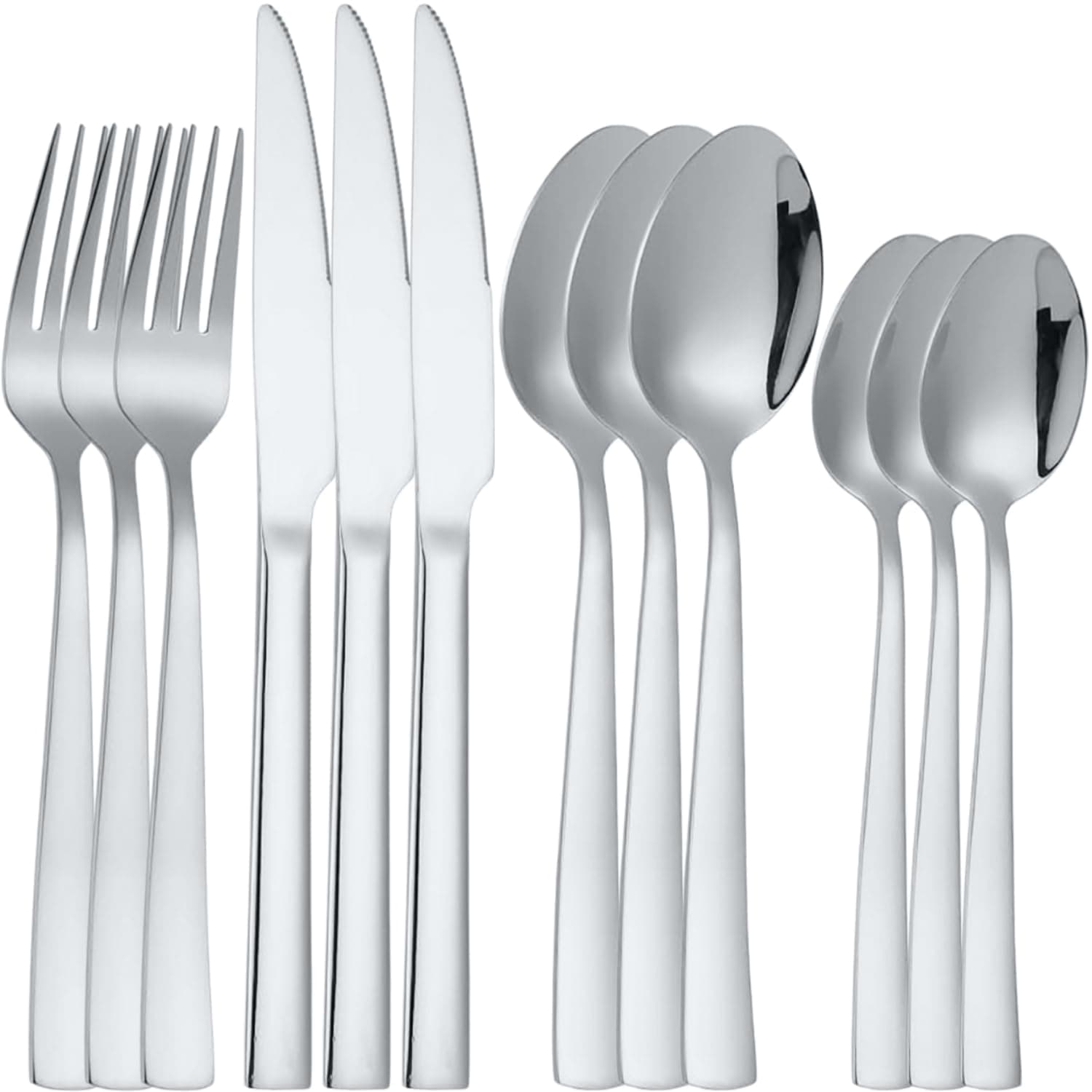 Silverware Set for 3, 12-Piece 18/10 Stainless Steel Flatware Set,Forged Cutlery Set Matte Finish for Home,Restaurant and Parties, Dishwasher Safe.