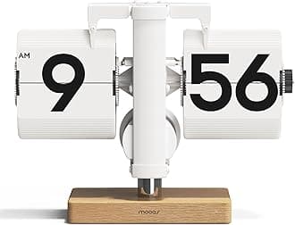 mooas Classic Modern Wood Mini Flip Desk Clock (White), Retro Vintage Analog Design Auto Flip Clock Table Clock Large Number Battery Powered, Ideal for Home Office School Hotel Café