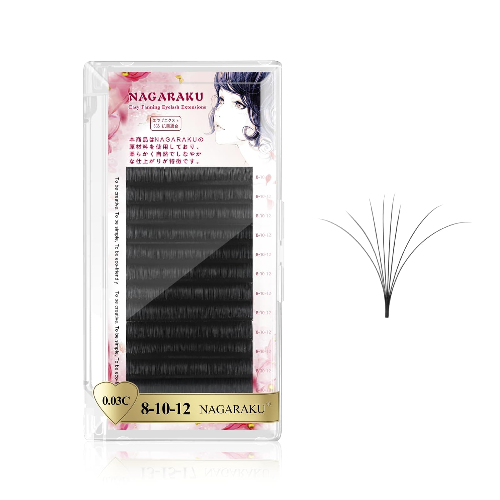 NAGARAKU Easy Fan Premade Fans Eyelash Extensions 3 Layers Self Blooming Mega Volume Eyelashes Rapid Automatic Flower Soft Pre-glued Lashes Pre Fanned Lash - 0.03C Curl -8-10-12mm MIX