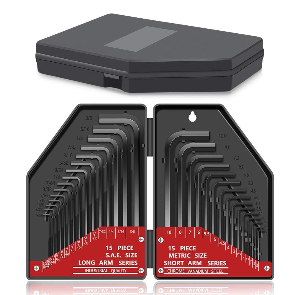 Kingsdun 30 Pcs Hex Key Set Metric/Imperial Short/Long Arm | SAE 0.028 - 3/8 inch | Metric 0.7 - 10 mm | Steel Allen Wrench Key for Furniture Assembly Bike Maintenance Disassemble Install Cars