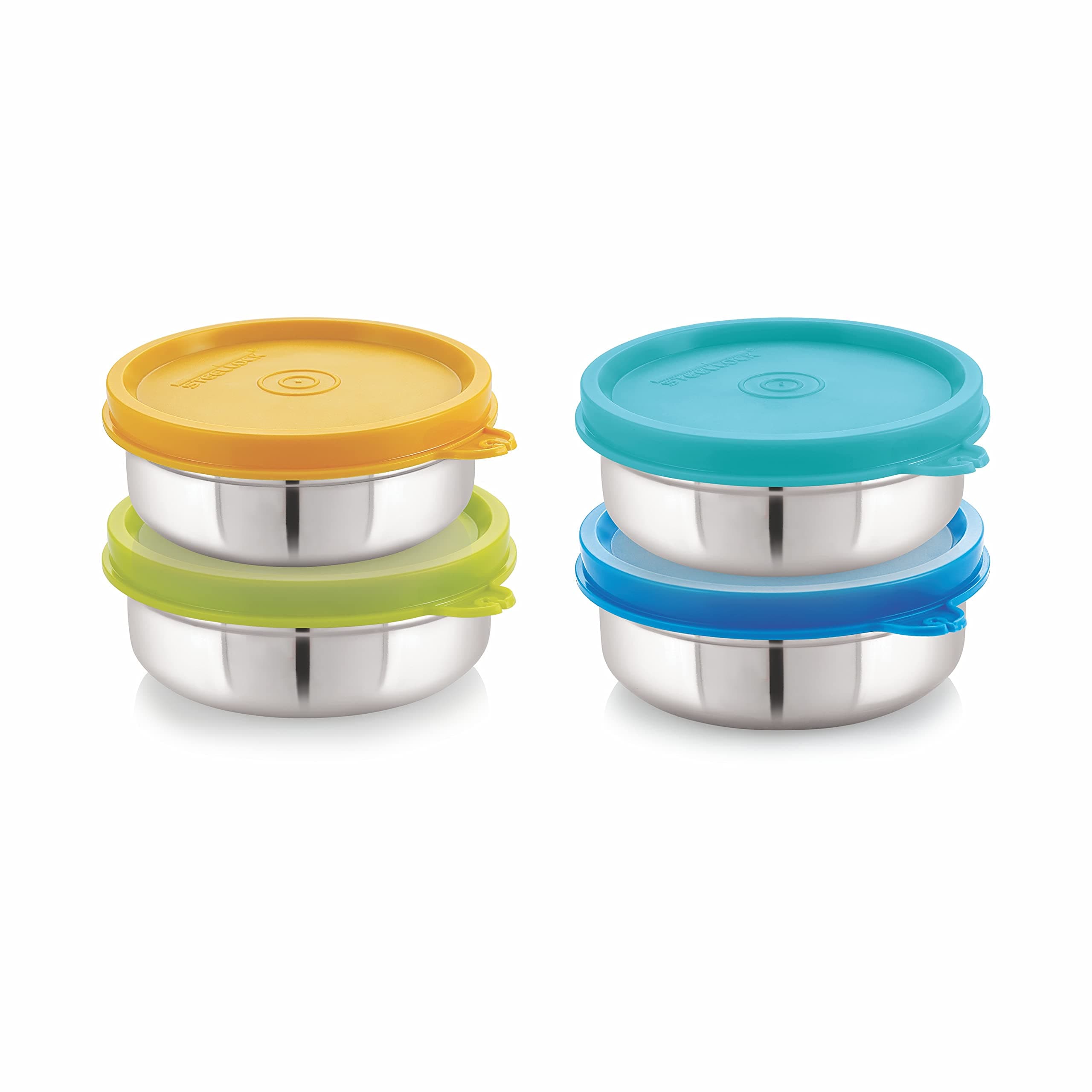 Flex Stainless Steel Containers Size Slim 200ml x 4 (Yellow/Blue/Green/Turquoise)