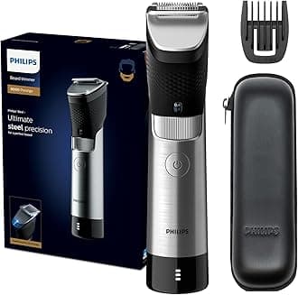 Beard Trimmer BT9810 | Ultimate Precision with Built-In Metal Comb | Self-Sharpening Steel Blades, 30 Length Settings | Steel Body, Battery Indicator | 120min Cordless, Waterproof, Travel Case