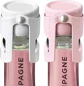 Champagne Stoppers - Stainless Steel Sparkling Wine Bottle Stopper with Pure Silicone Air Tight Seal - Professional Wine Saver for Champagne，Prosecco and Cava (1*White 1*Pink)