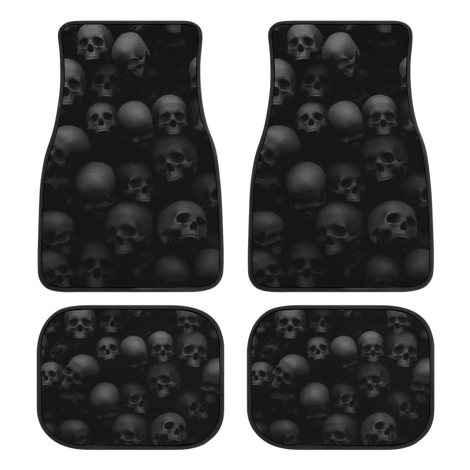 WANLIRD 4Pcs Auto Car Floor Mat Grey and Black Skulls Head Vehicle Front Rear Carpets Mat,Universal Fit Car Floor Carpet Rugs for Car SUV Truck Van Non-Slip Car Accessories Decor One Size