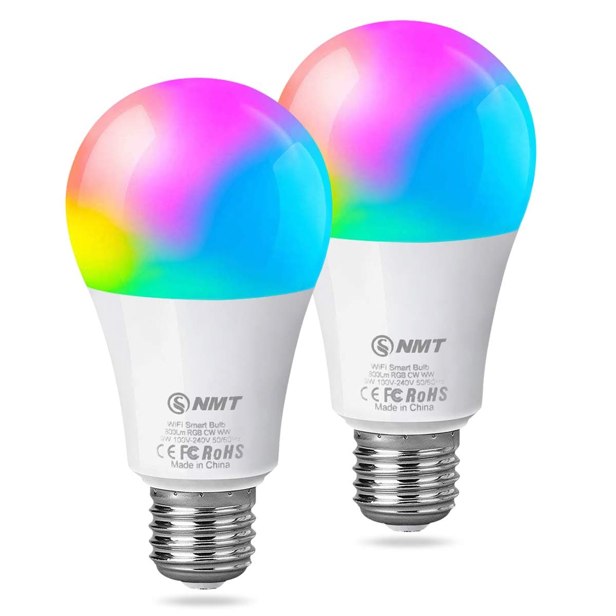 Smart WiFi LED Light Bulb A19 800Lm, Color Changing, Dimmable, No Hub Required, iOS/Android Smartphone APP Remote Control Home Night lamp, Work with Alexa & Google Assistant (2 Pack)