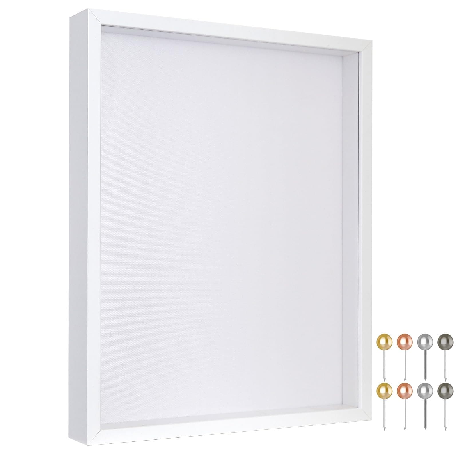 Califortree 11x14 Shadow Box Frame with Soft Linen Back - Metal Push Pins Included, Memory Large Shadow Box Display Case for Bouquet Awards Medals Wedding Photos and More, White