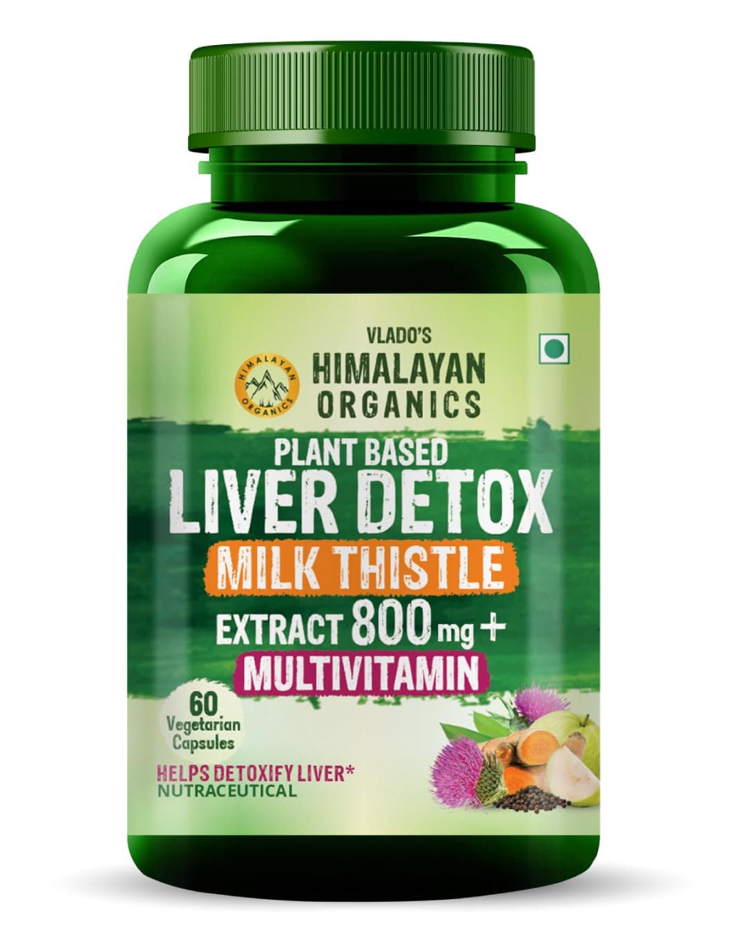 Himalayan Organics Plant Based Liver Support Supplement With Milk Thistle, Turmeric, Beetroot, Dandelion | Supports Digestion & Immunity | For Men & Women - 60 Veg Capsules
