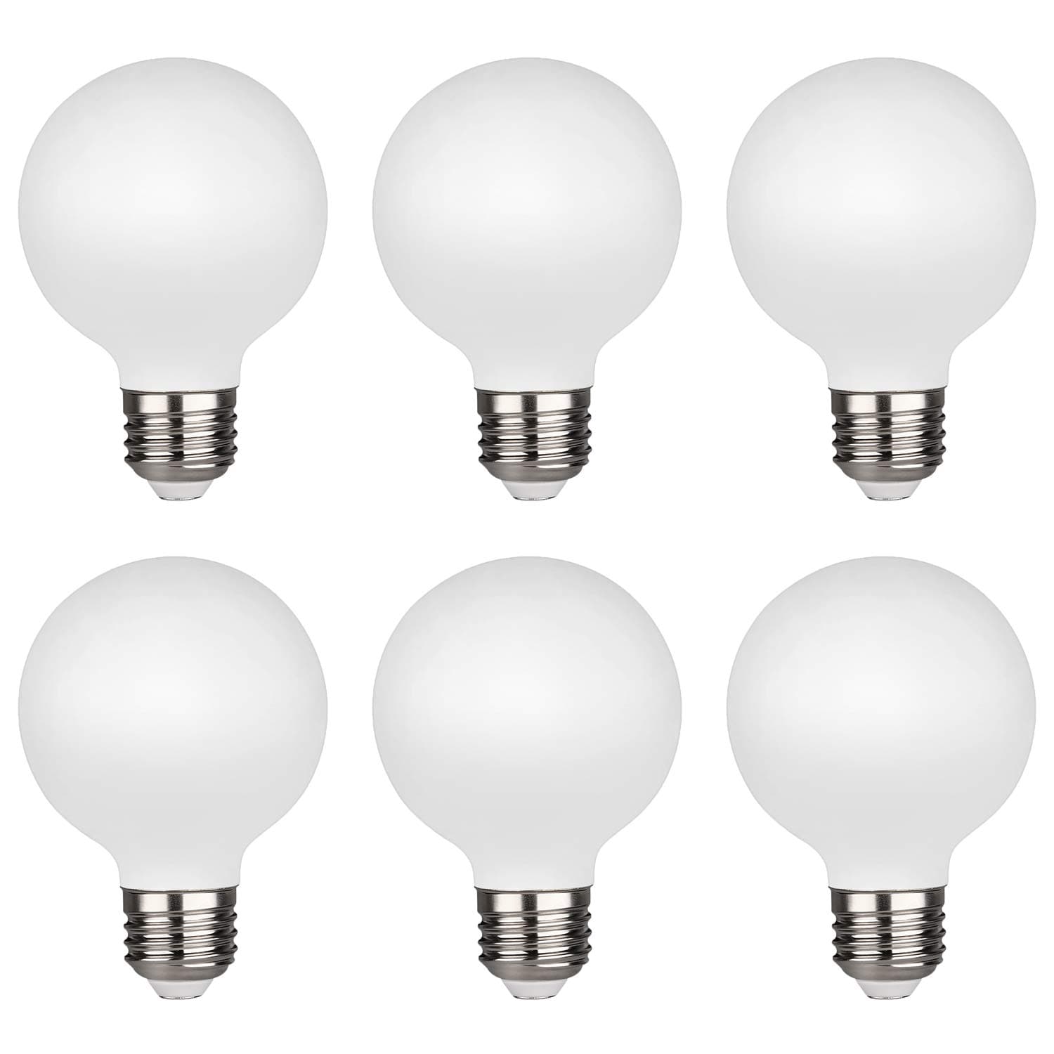 KGCLED Edison Globe Light Bulbs, Warm White 2700K CRI 90, LED Filament Bulbs, 5W Equivalent to 40W, G25(G80) Dimmable, Milky Glass, Bathroom Vanity Mirror, Pack of 6