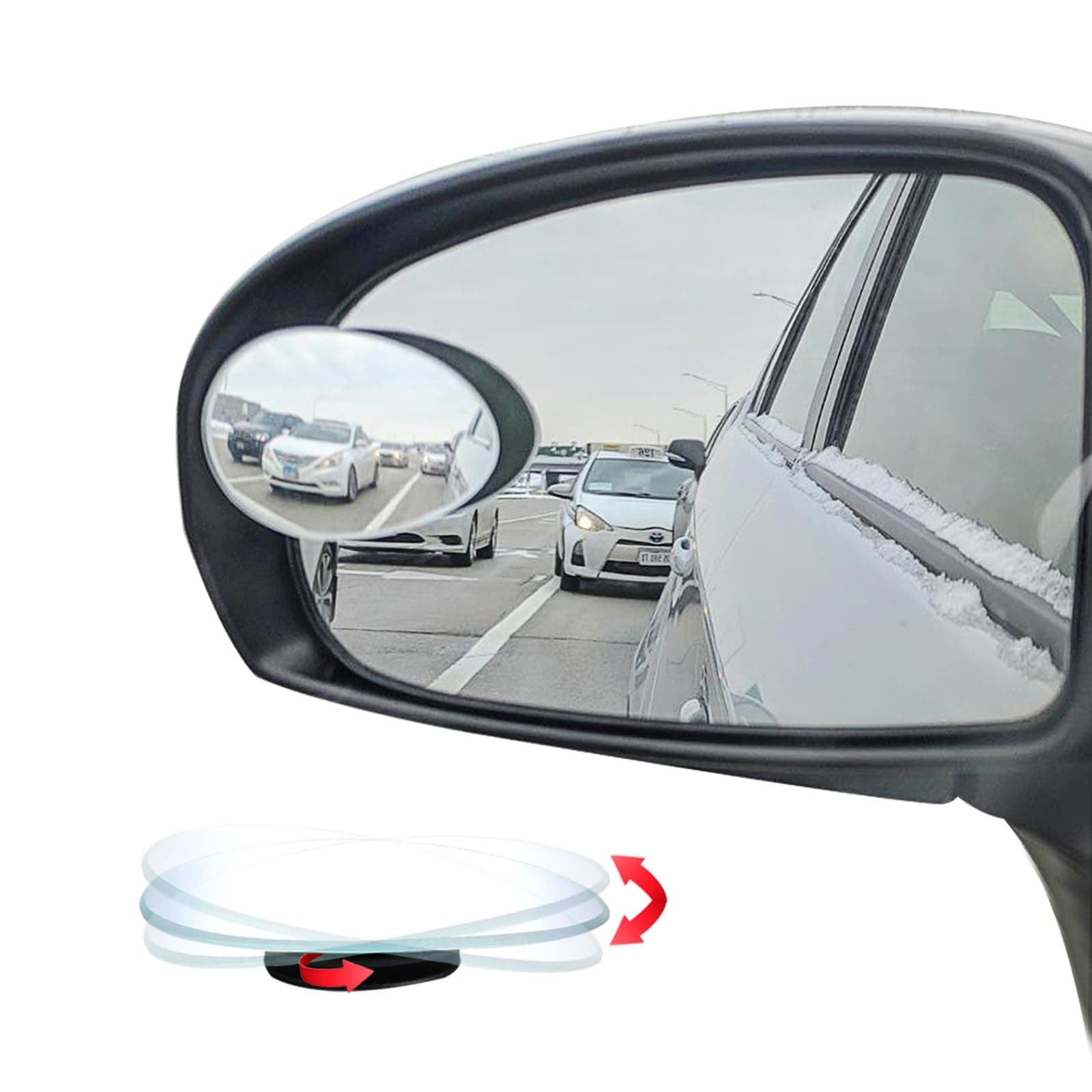 Ampper Oval Blind Spot Mirror, HD Glass Frameless Stick on Adjustabe Convex Wide Angle Rear View Mirror for Car Blind Spot, Pack of 2