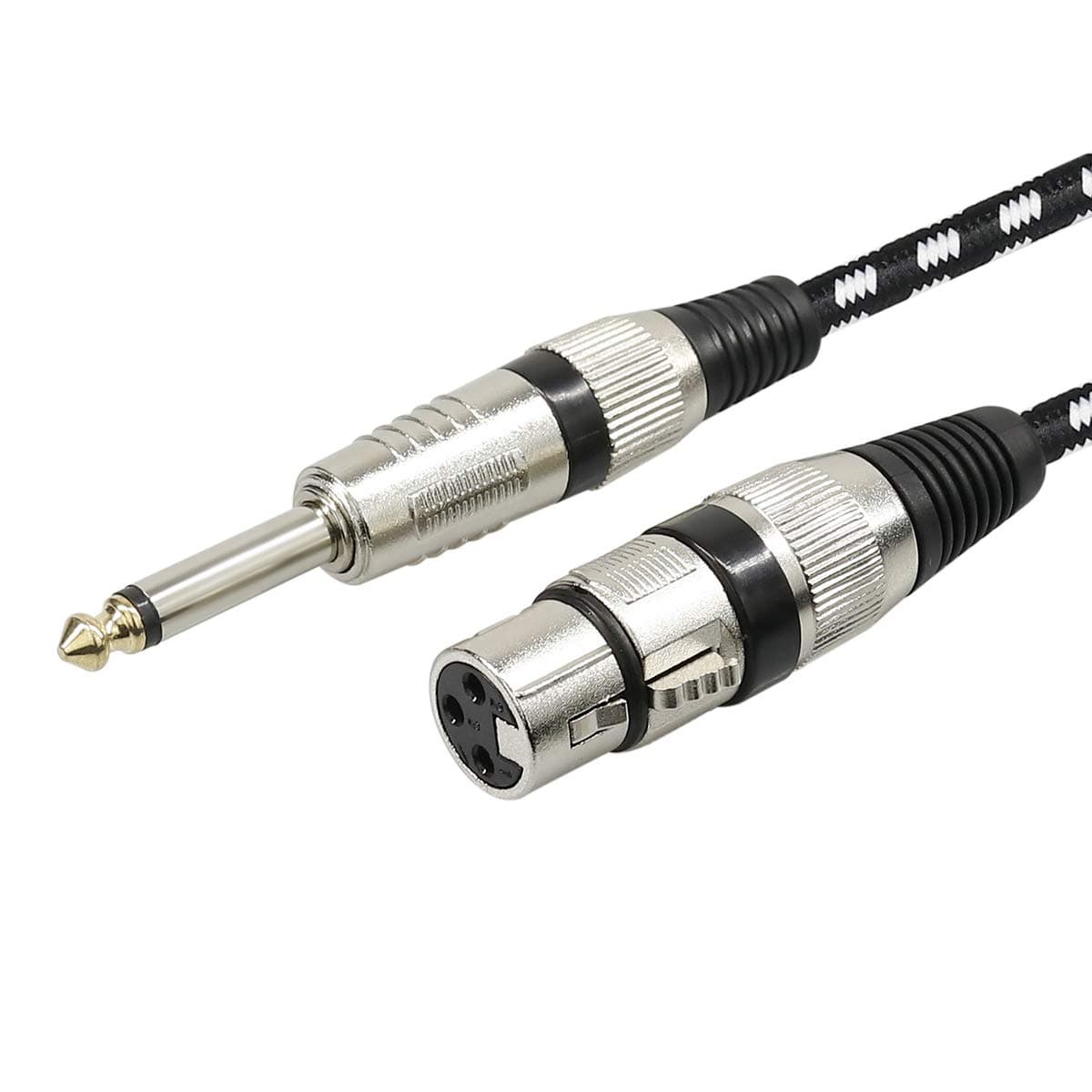 Microphone Cable XLR Female to 1/4" TS Cables, Nylon Braided 6.35mm (1/4 Inch) TS to XLR Cable (XLR Female to TS Male Unbalanced Cable) Gold-Plated Connectors - 10Feet