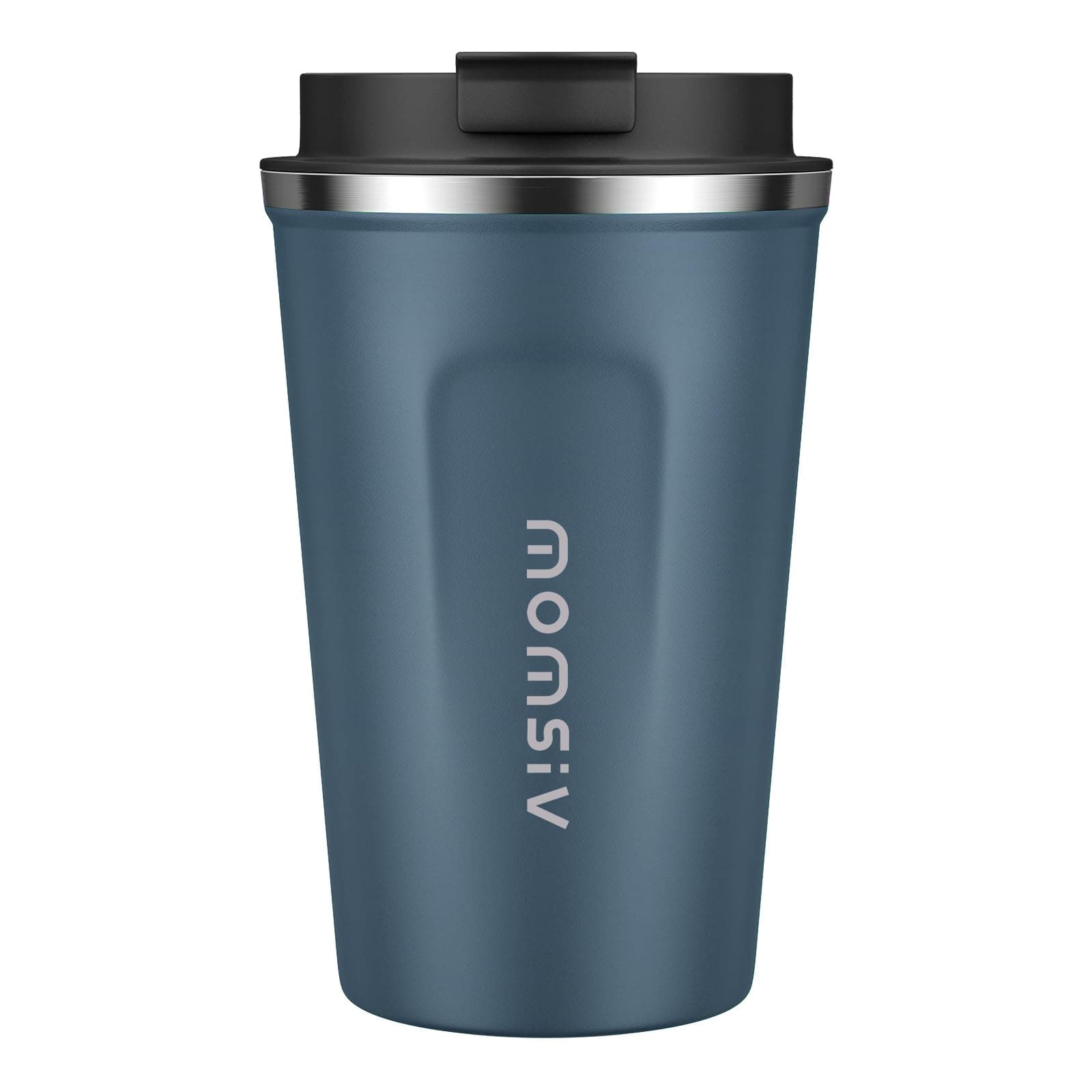 MOMSIV Blue Coffee Cup, Vacuum Reusable Leakproof Double Wall Coffee Cup, Insulation Stainless Steel Eco-Friendly Travel Office Mug for Hot Coffee Tea and Cold Drinks, 13oz/380ml