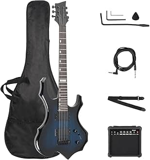 Solid Body Electric Guitar, Flame Design Electric Guitar Kit with 20Watt Amp, Gig Bag, Shoulder Strap, H-H Pickups 36 Inch Electric Guitars for Beginners & Professional (Blue)