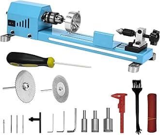 Mini Lathe Wood Lathe Machine Multi-Purpose Type Lathe Milling Cutting Grinding Polishing Professional Table Top Lathe Tool Kit