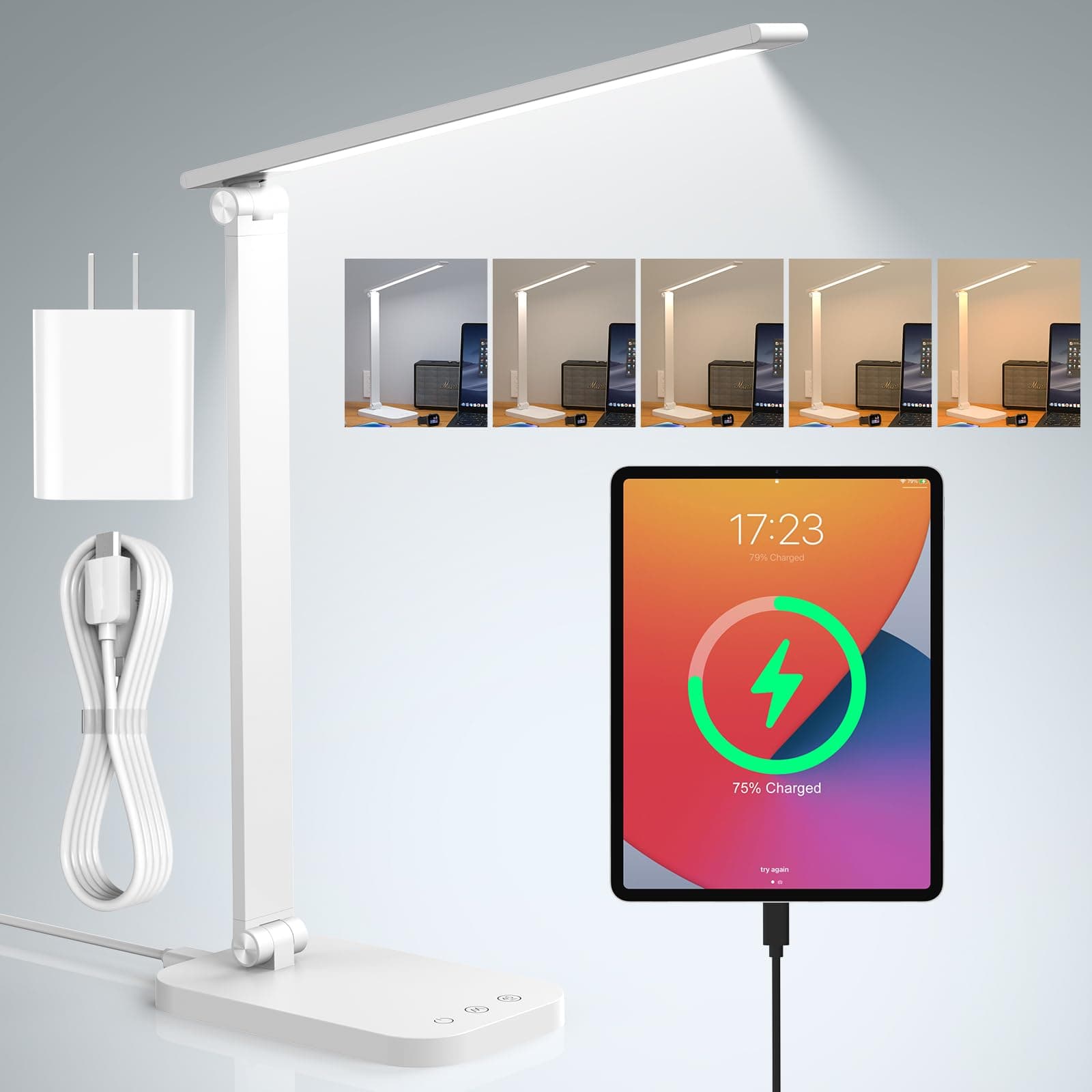 Bright Led Desk Lamp for College Dorm - Foldable Study Desk Light for Home Office, Modern Dorm Study Desk Lamps, 5 Light Mode Dimmable Brightness Eye-Caring Craft Task Lamp Desktop Lamp for Reading