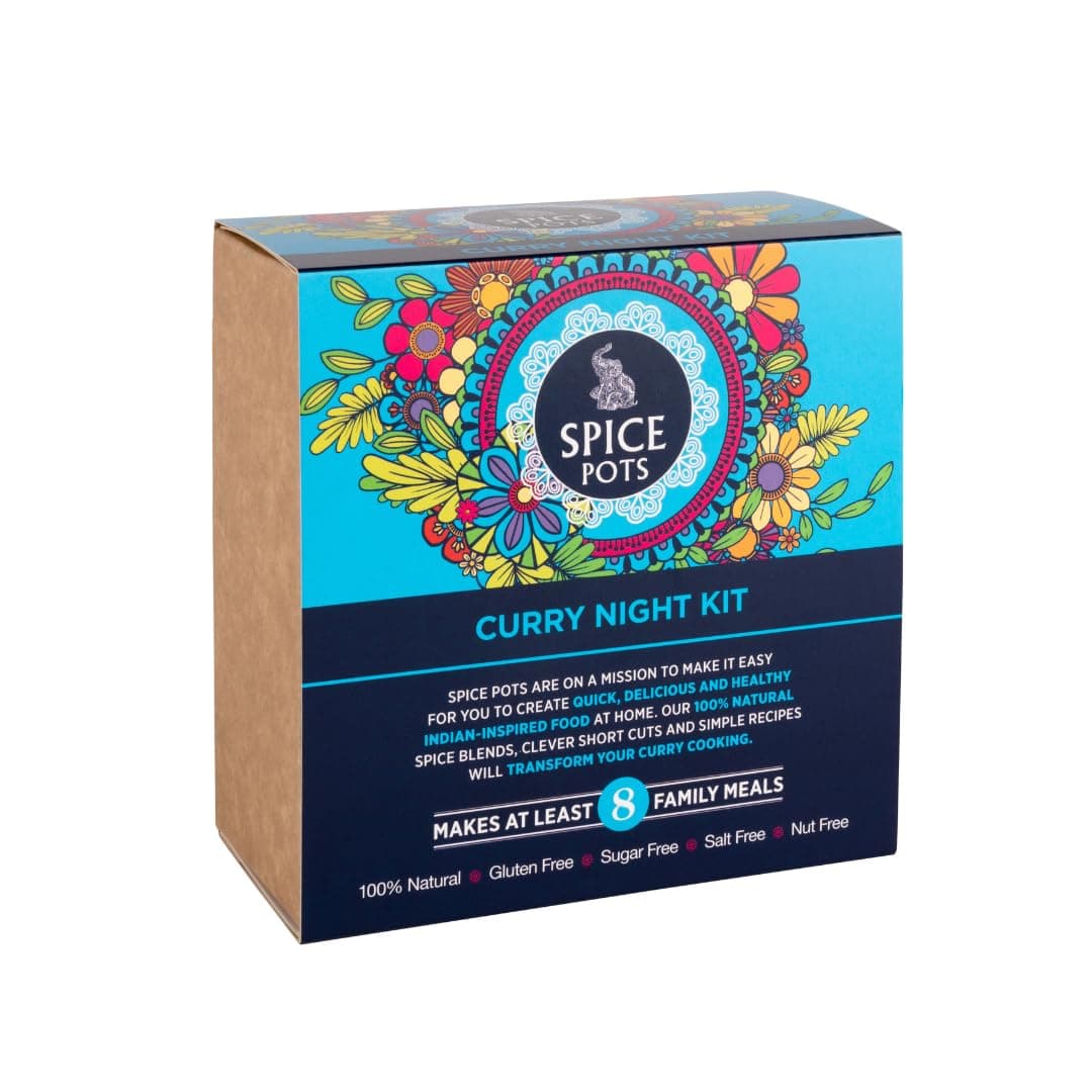 Curry Night Kit by Spice Pots - 100% Natural Ingredients - 4 x 40g Spice Blends - 8 Curry Recipe Booklet - Korma, Bhuna, Goan & Indian Tandoori Vegan Curry Powder - Cooking Gifts for Women & Men
