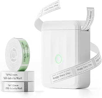 NIIMBOT D110 Mini Label Maker Machine with Tape (3 Rolls), Portable Bluetooth Inkless Sticker Printer, Automatic Feeding and Rewind One-Touch Custom Printing, Compatible with Phone Only, Small, White
