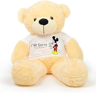 HUG 'n' FEEL SOFT TOYS ® Big Teddy Bear Wearing I'm Sorry T-Shirt Plush & Stuffed Toys (Cream, 6 Feet)